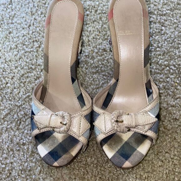 BURBERRY NOVA CHECK Y2K SLIP ON HEELS MULES SANDALS - Picture 1 of 7